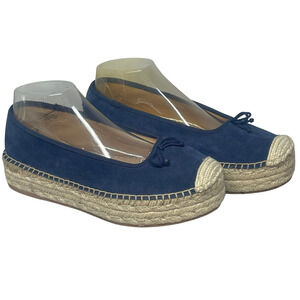 Talbots Sz 8.5 Quinn Platform Espadrilles Navy Suede Jute Sole Slip-On Flats